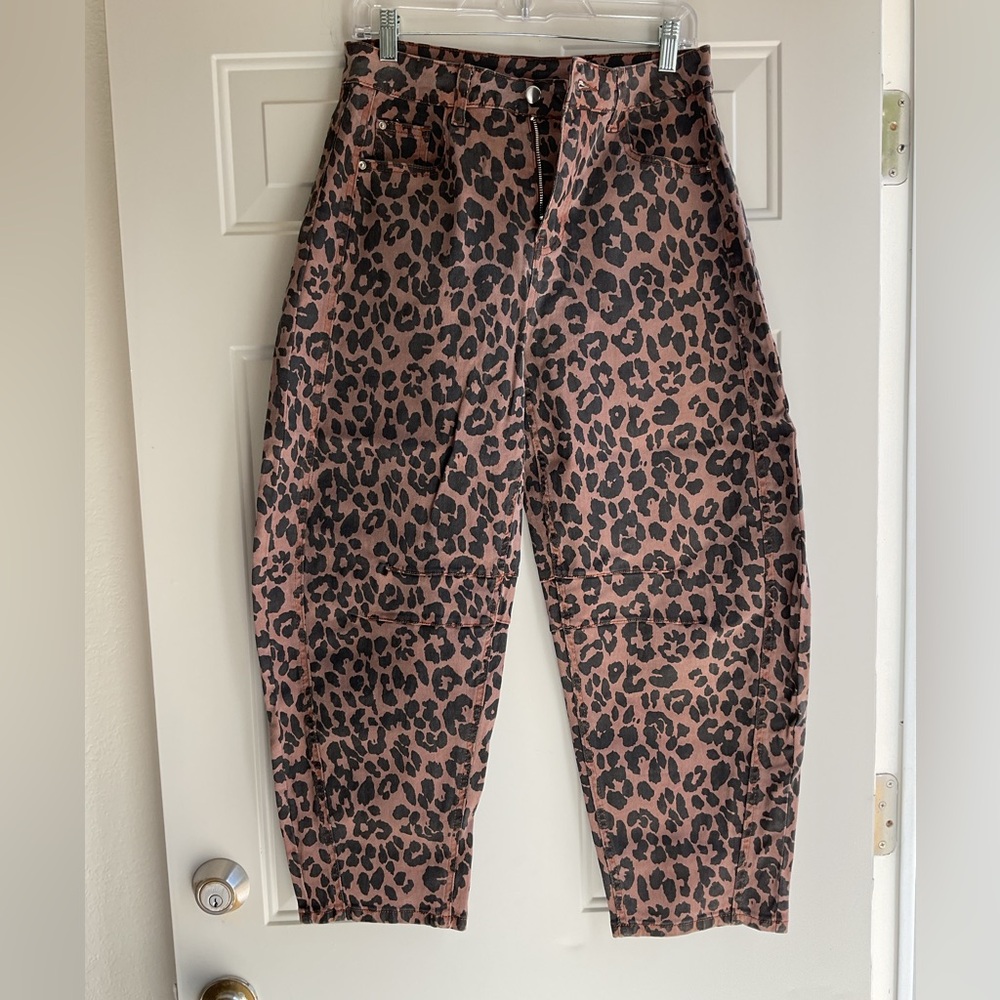 Women’s High-Rise Leopard Print Barrel Jeans - Brown/Black